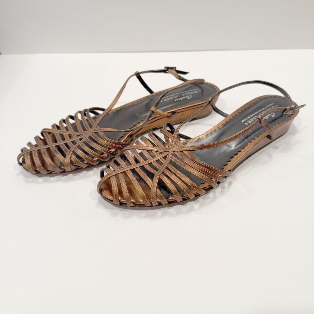 Donald J Pliner Couture Italian Leather Women 9 Bronze Strappy Wedge Sandals - Picture 2 of 7